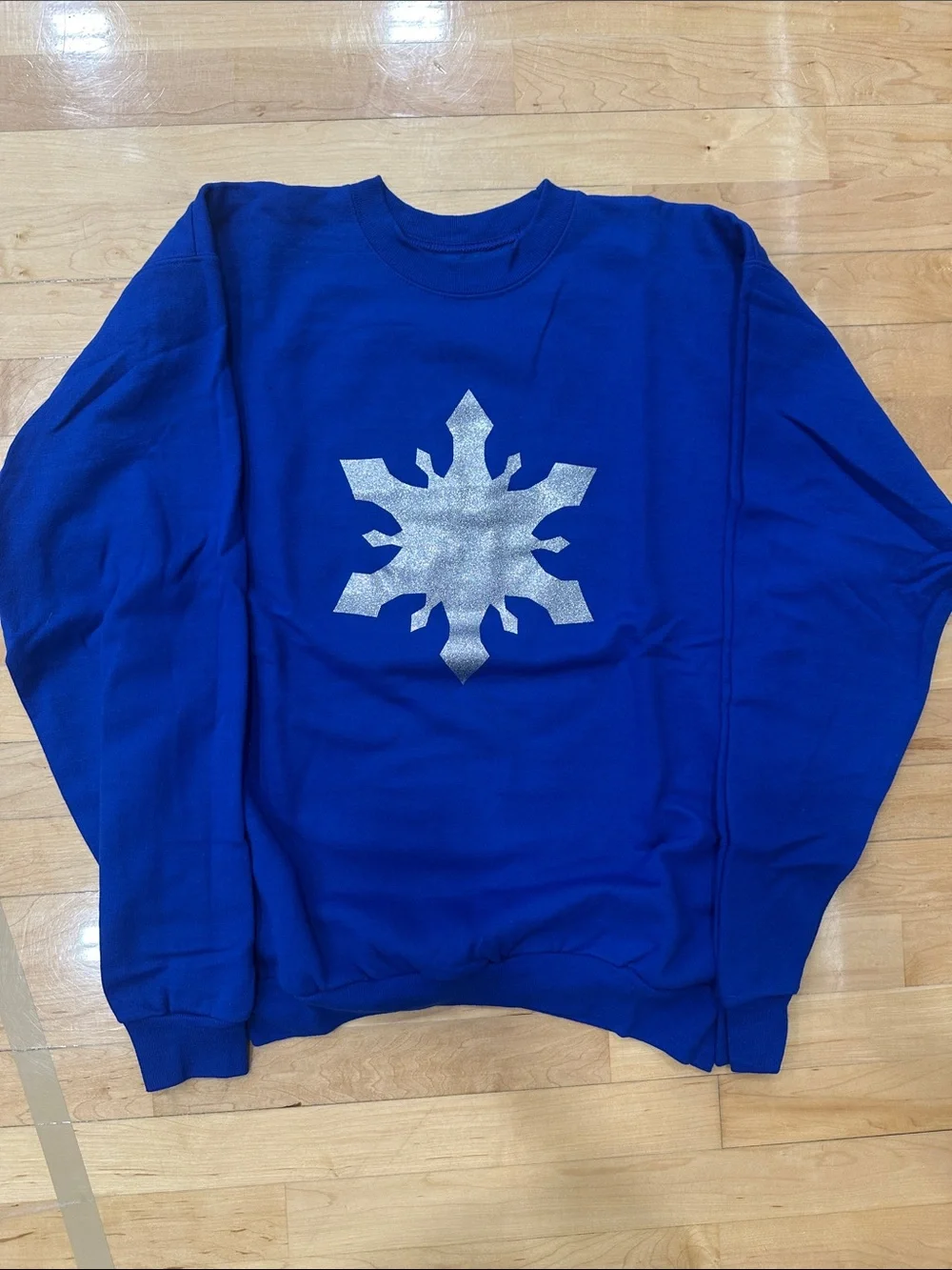 Blue Crewneck Sweatshirt with Silver Snowflake
